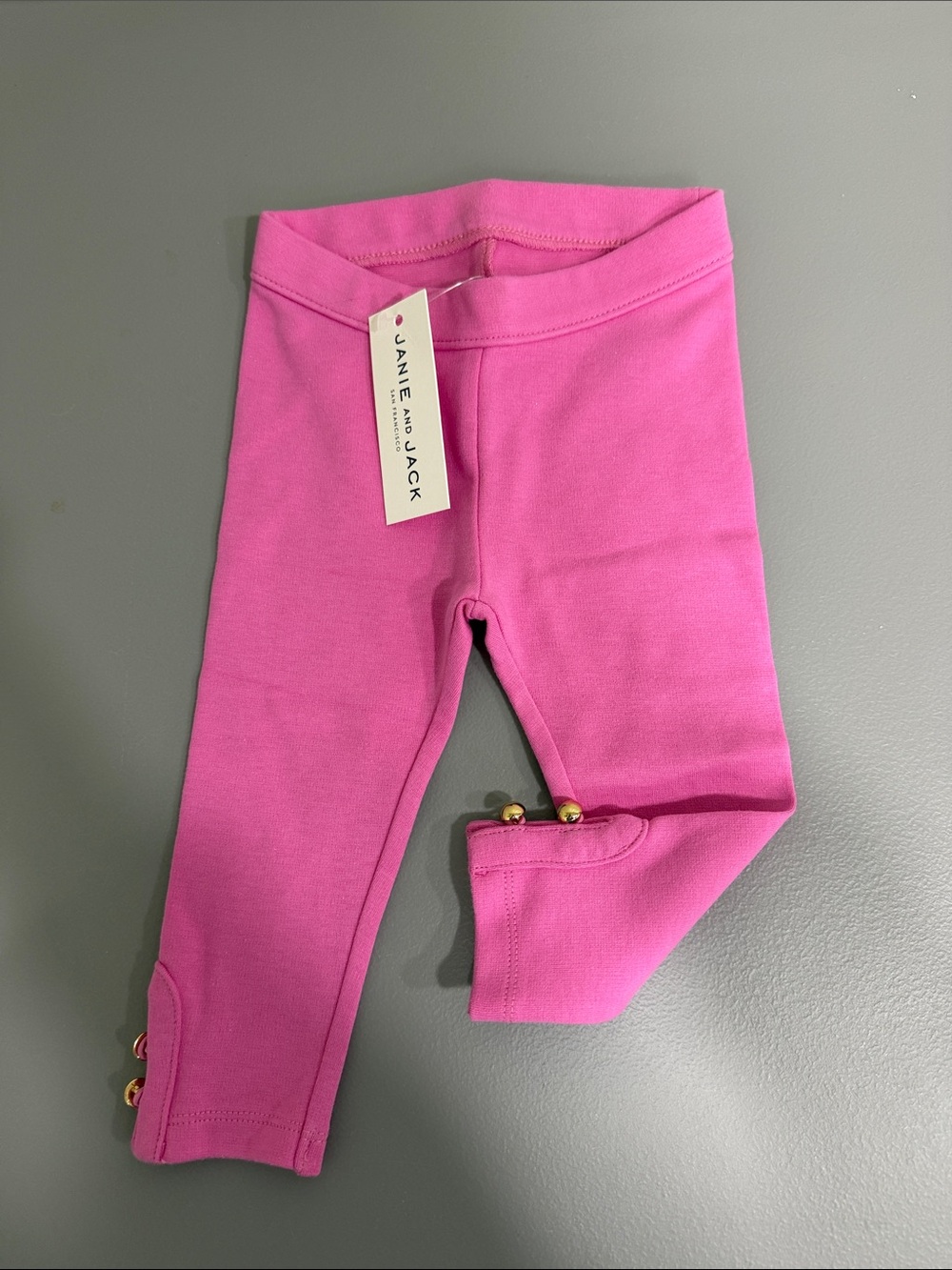Janie and Jack Bright Pink Leggings with Gold Button Accents